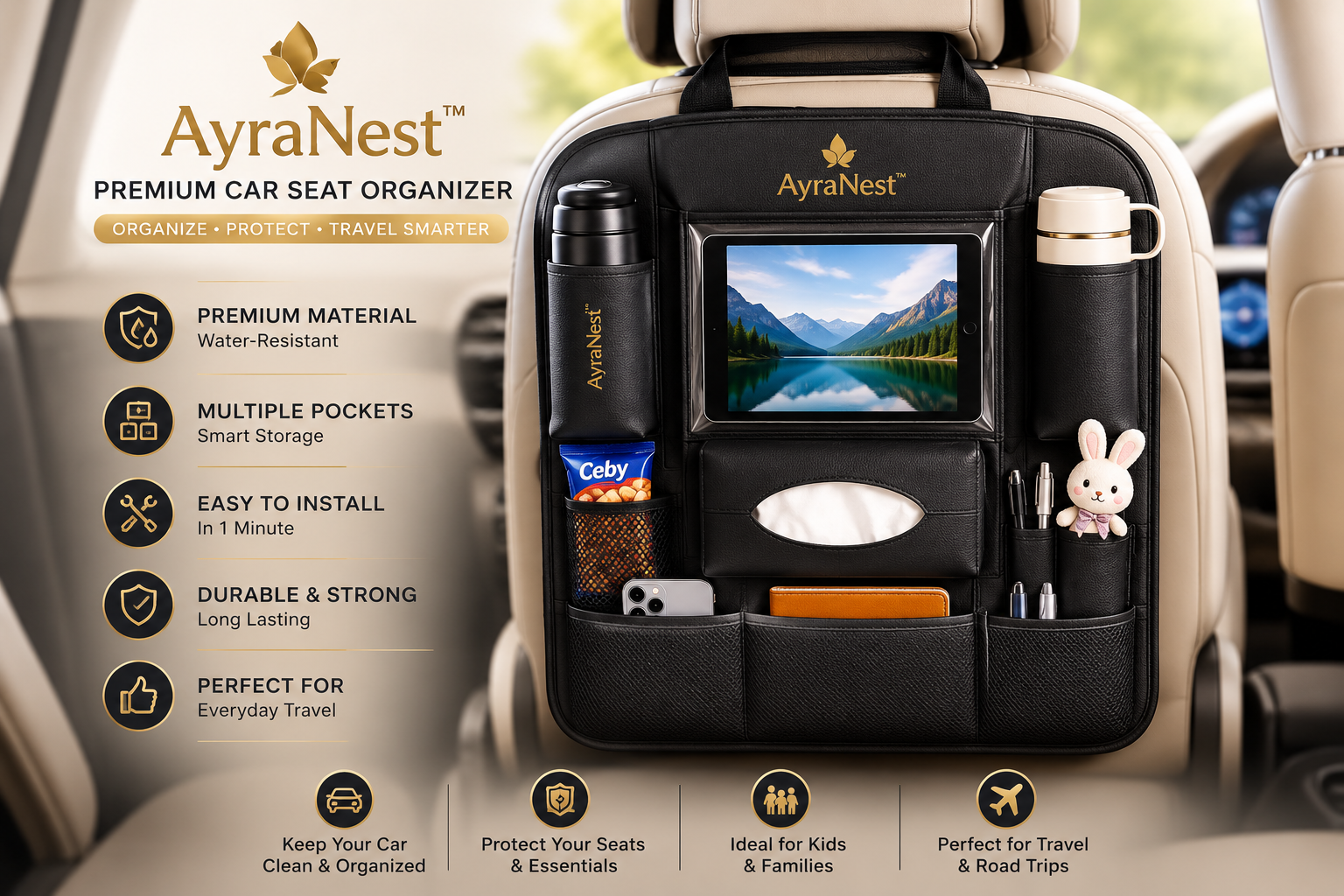 Ayra Nest™ Premium Car Seat Organizer